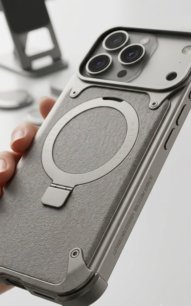 Oatsbasf Minimalist Aluminum Metal Bumper Case With 360 Magnetic Kickstand For iphone 17 Pro Max