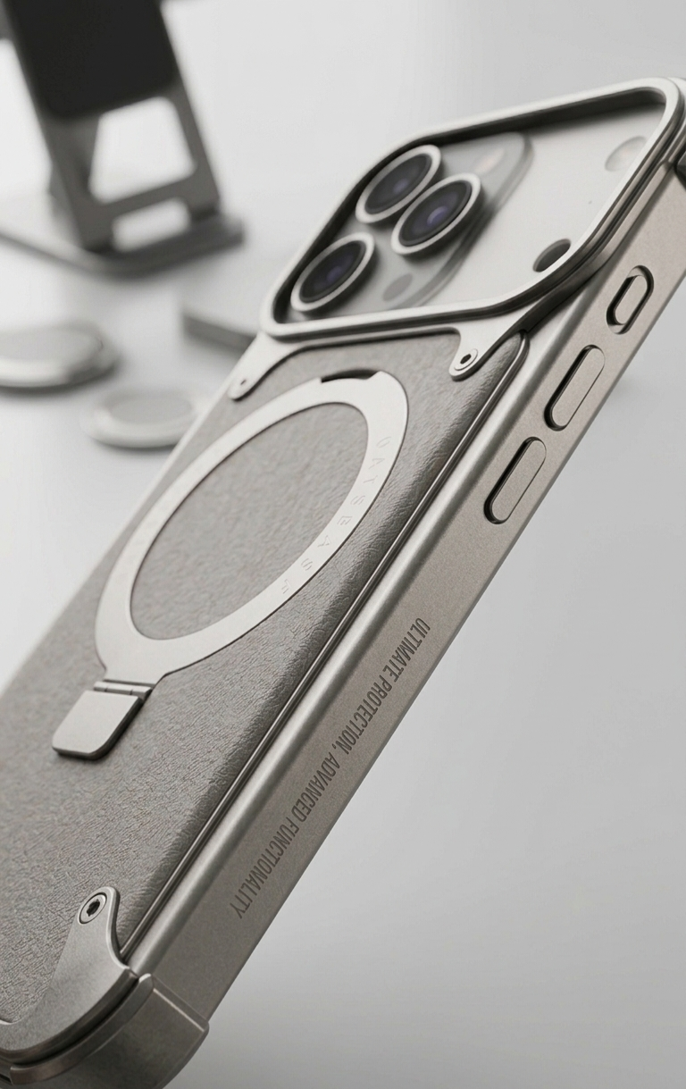 Oatsbasf Minimalist Aluminum Metal Bumper Case With 360 Magnetic Kickstand For iphone 17 Pro Max