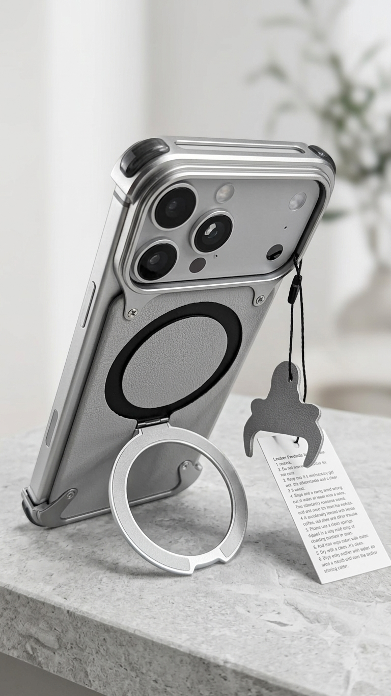 Oatsbasf Minimalist Aluminum Metal Bumper Case With 360 Magnetic Kickstand For iphone 17 Pro Max