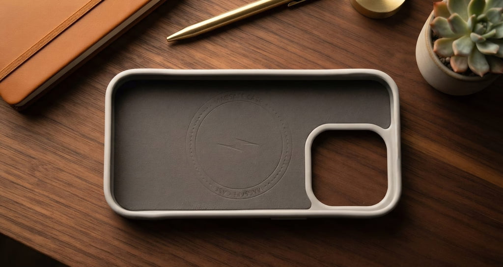 iPhone 13 Leather Case with Cloth Interior & Metal MagSafe