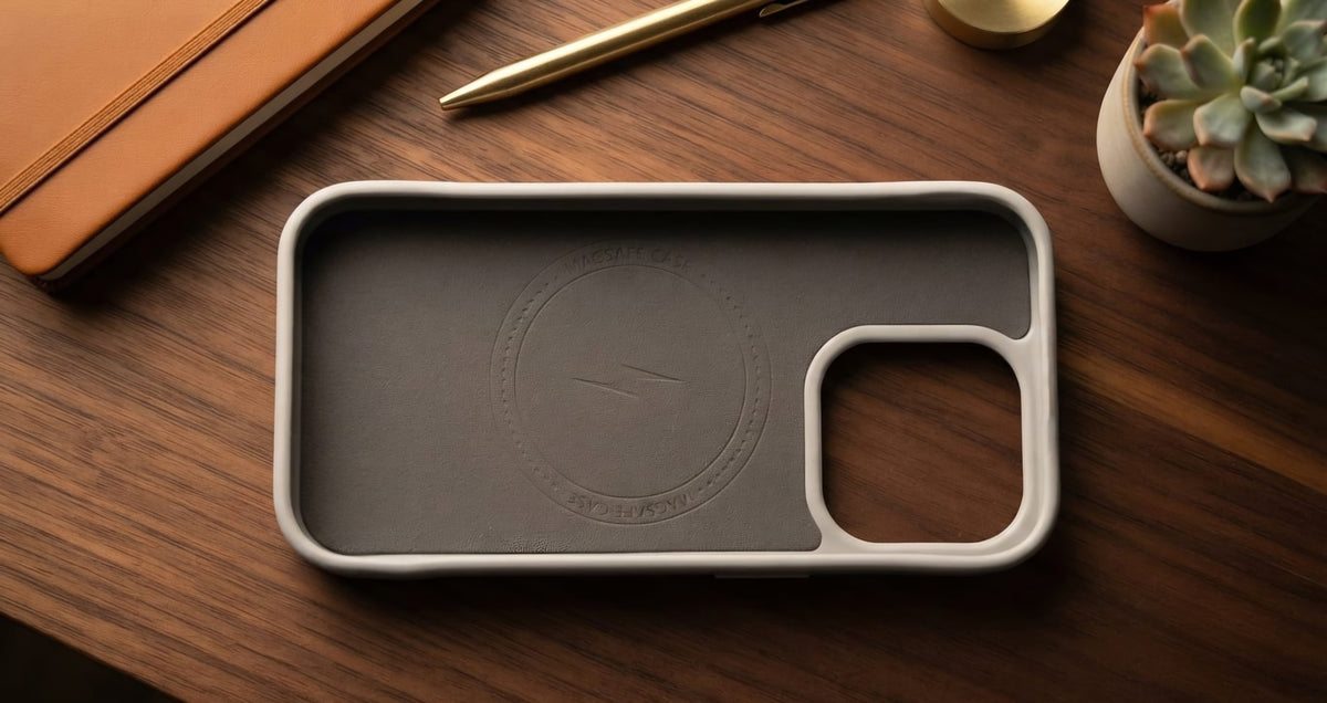 iPhone 13 Leather Case with Cloth Interior & Metal MagSafe