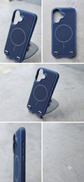 iPhone 16 Back Cover – Blue Fabric-Texture with Metal Strap Rings