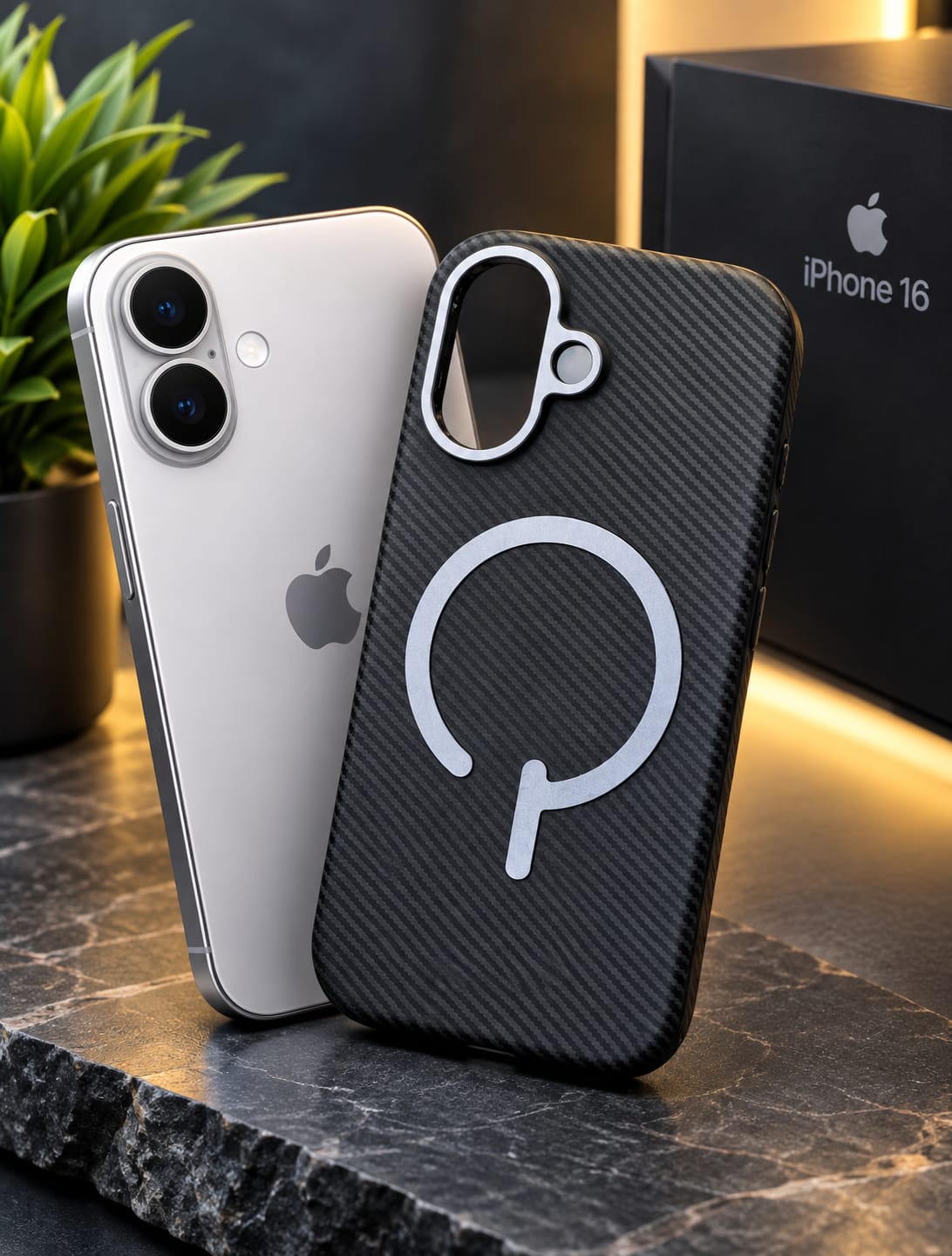 iPhone 16 Back Case – Magnetic Carbon-Fibre Finish (Black)