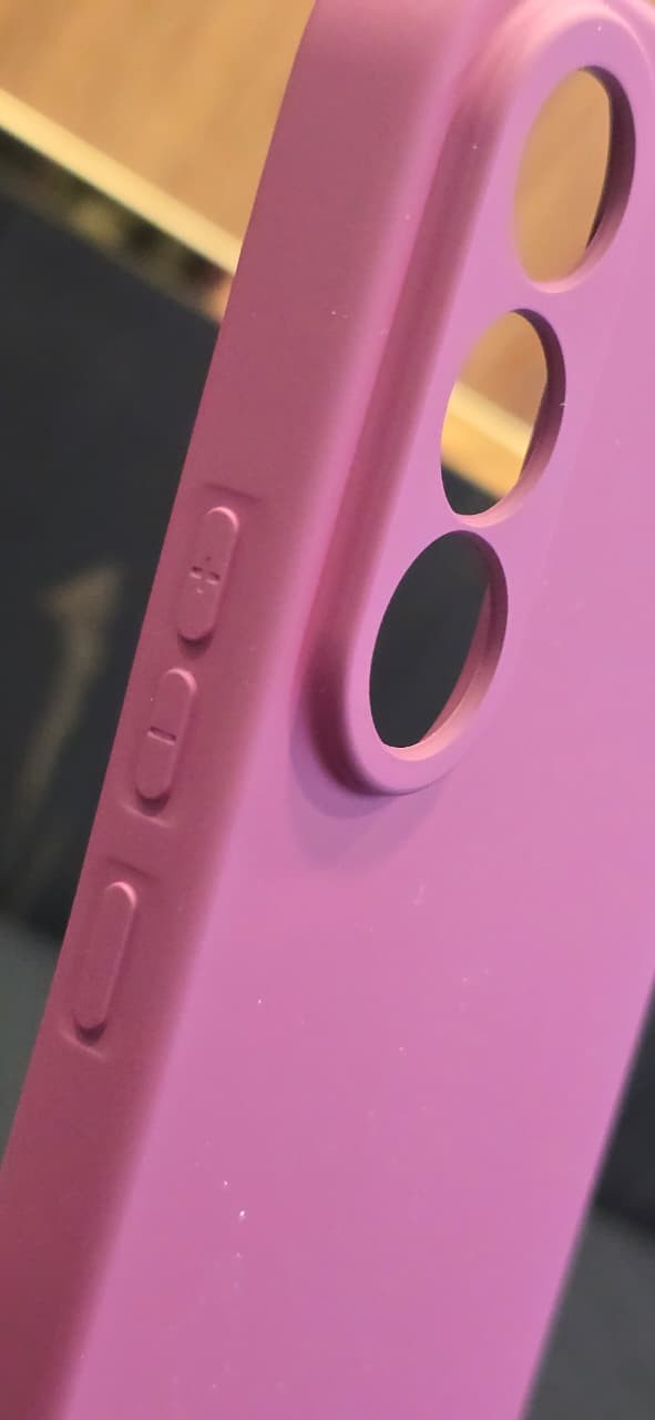 AMIRRS always trendy & tech pink silicone phone case for Vivo with raised camera bezel and tactile button covers.
