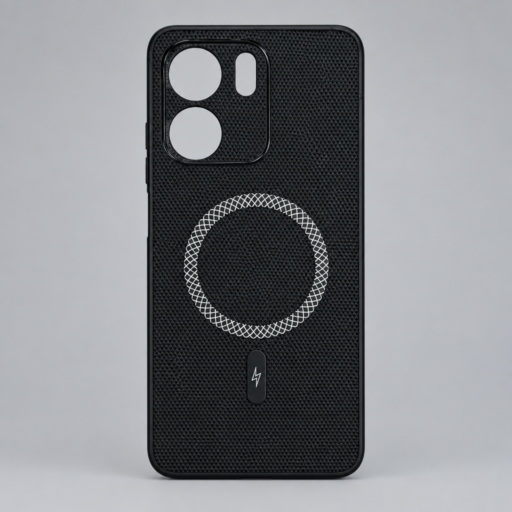 Black woven-texture back case for Oppo A5x with magnetic ring