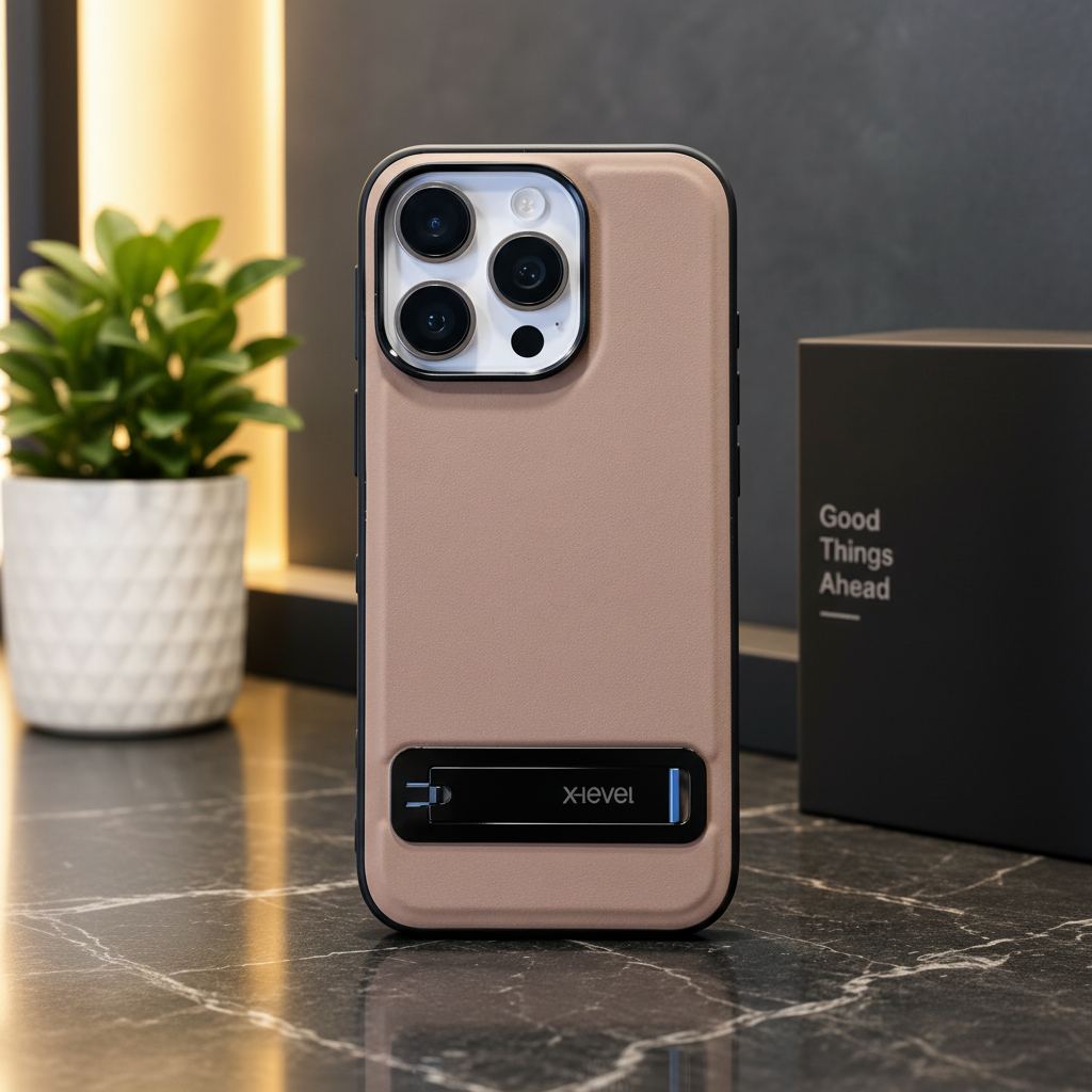 X-Level iPhone 16 Pro Beige Kickstand Phone Case