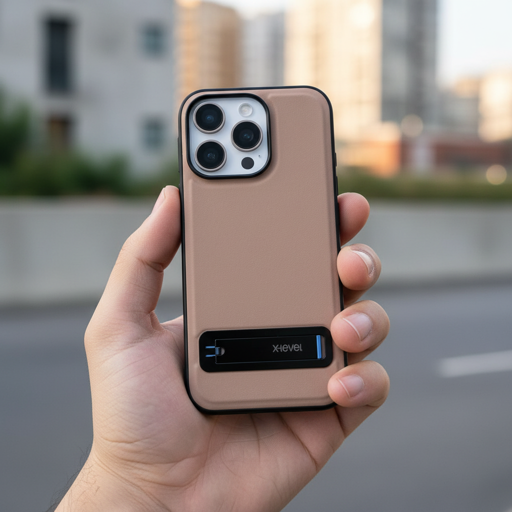 X-Level iPhone 16 Pro Beige Kickstand Phone Case