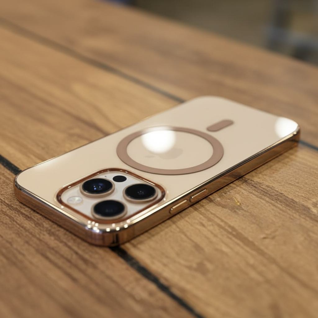 Brown gold ring transparent iPhone 16 Pro case hero angle