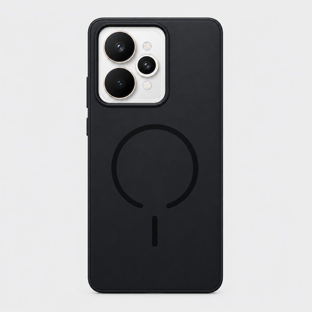 Black Realme 15 Realme 15 Pro ring cover with phone fitted